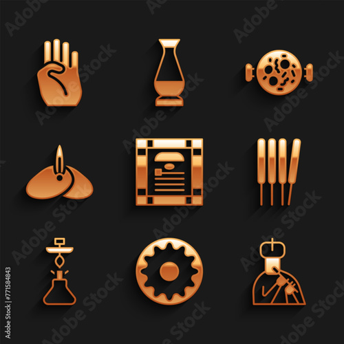 Set India constitution day, Chakra, Indian man plays flute, Aroma sticks, incense, Hookah, headgear turban, Chicken tikka masala and symbol hand icon. Vector
