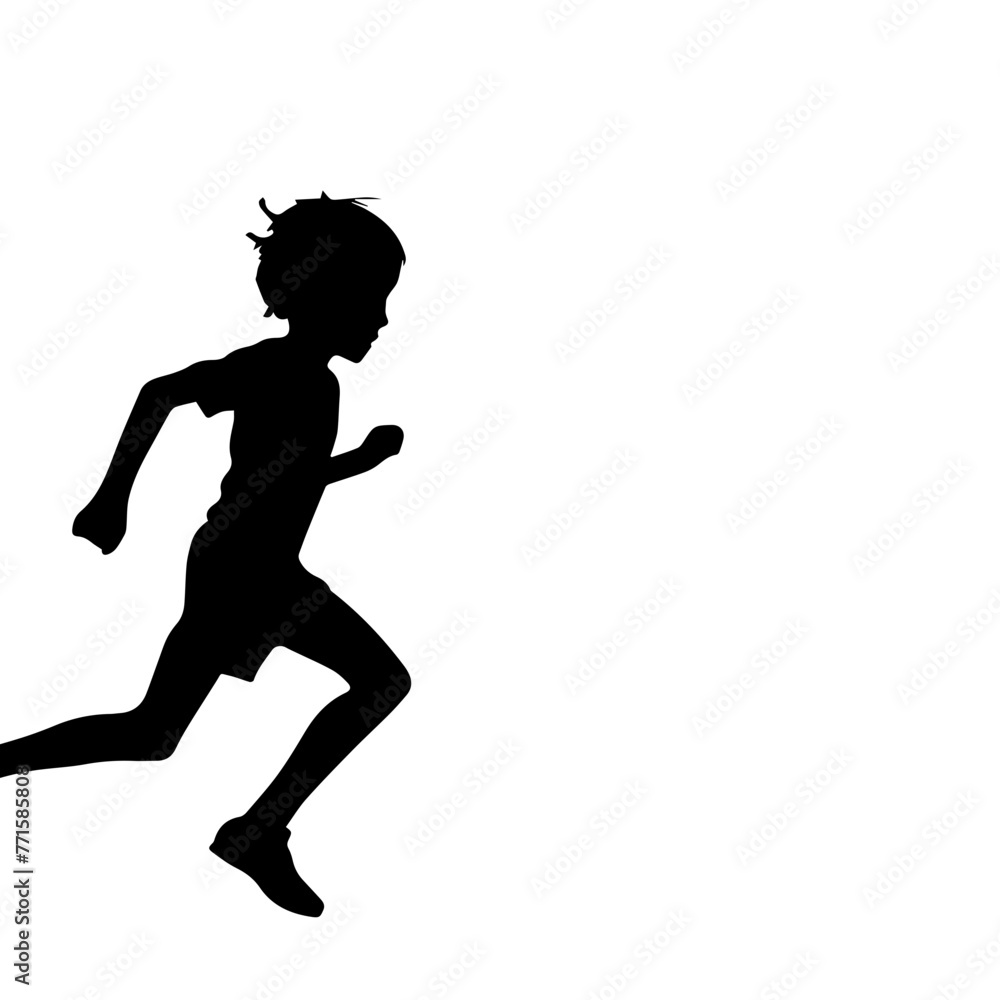 Simple black silhouette SVG of a running boy, white background Simple black silhouette SVG of a running boy, white background