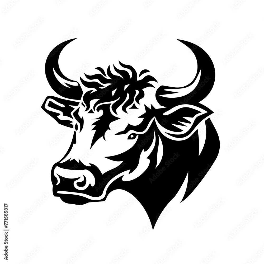 Simple black silhouette SVG of a bull, white background Simple black silhouette SVG of a bull, white background