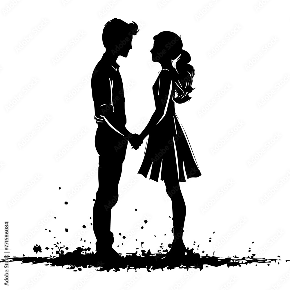 Simple black silhouette SVG of a loving couple, white background 
