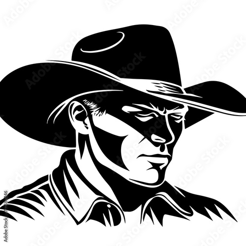 Man with cowboy hat,  Isolated black silhouette SVG on white background
