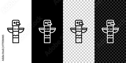 Set line Canadian totem pole icon isolated on black and white background. Vector