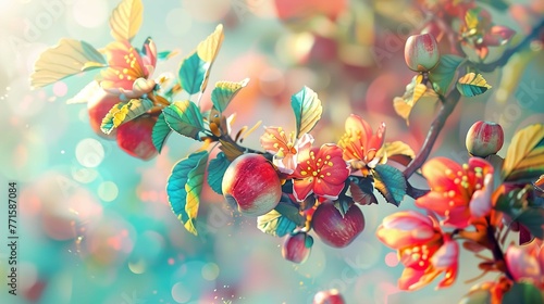 Elegant colorful with vibrant apple tree illustration background