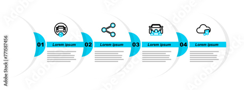 Set line Music streaming service, Car sharing, Share and icon. Vector