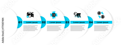 Set line Processor chip with dollar, Cryptocurrency exchange, CPU mining farm and Smart contract icon. Vector