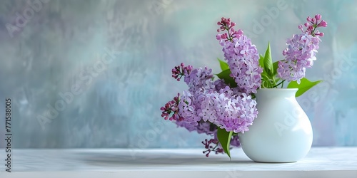 Spring Allergies Relief: A Symbolic Image of Nasal Hygiene with a Lilac Flower Bunch and Neti Pot. Concept Seasonal Allergy Relief, Nasal Hygiene, Lilac Flowers, Neti Pot, Symbolic Image