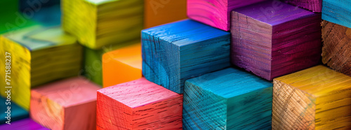 Vivid Spectrum of Stacked Multicolored Wooden Blocks 