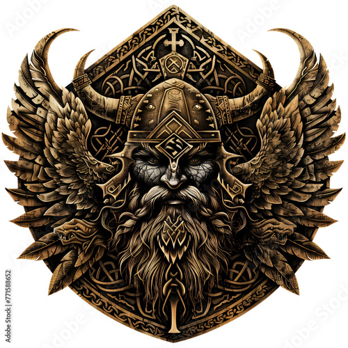 A Legendary Fantasy logo or emblem with an Old Norse Viking Theme