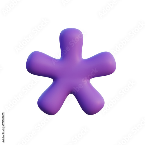 Purple asterisk icon. 3d render illustration