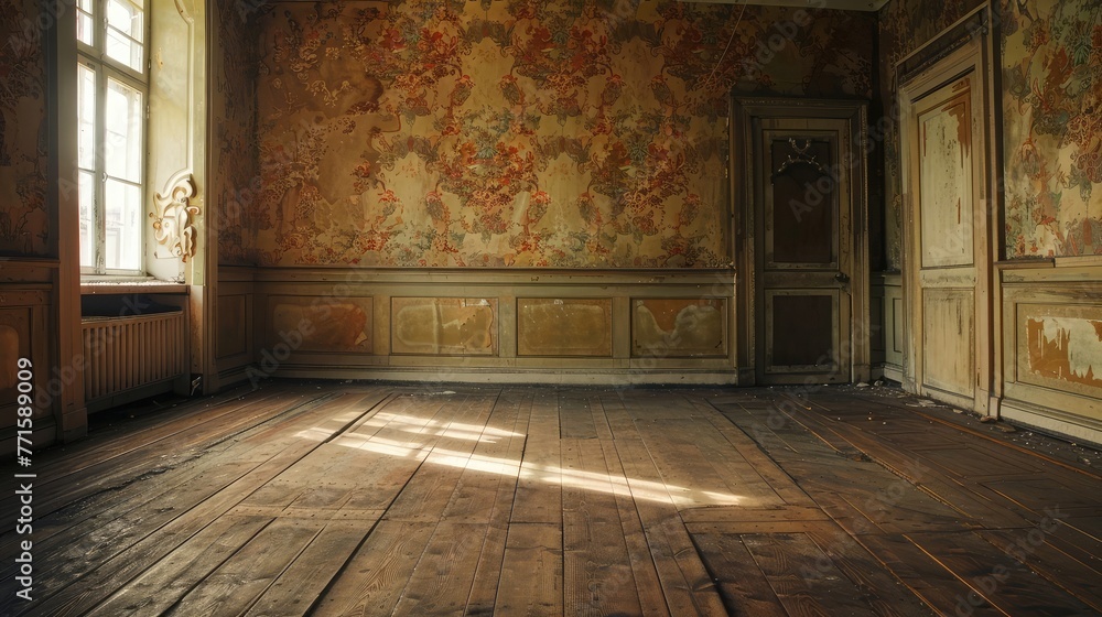 Old room with baroque wallpaper.