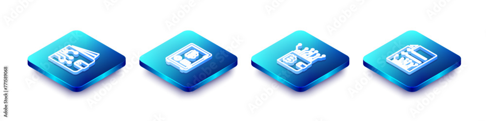 Set Isometric line Cryptocurrency wallet, Proof of stake, and Smart contract icon. Vector Set Isometric line Cryptocurrency wallet, Proof of stake, and Smart contract icon. Vector