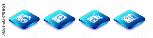 Set Isometric line Cryptocurrency wallet, Proof of stake, and Smart contract icon. Vector