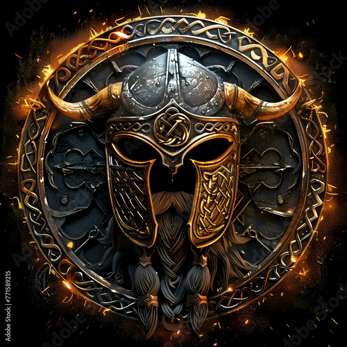 A Legendary Fantasy logo or emblem with an Old Norse Viking Theme