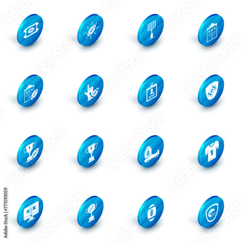 Set American Football ball, Bright stadium lights, Planning strategy concept, Award cup and football, Number 1 one fan hand glove with finger raised american, shield and VIP badge icon. Vector