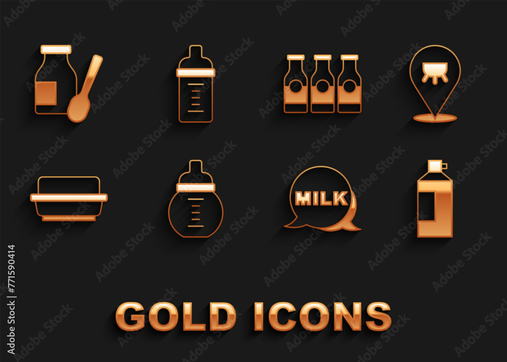 Set Baby milk in a bottle, Udder, Whipped cream, Lettering, Butter butter dish, Bottle with, Drinking yogurt and icon. Vector Set Baby milk in a bottle, Udder, Whipped cream, Lettering, Butter butter dish, Bottle with, Drinking yogurt and icon. Vector