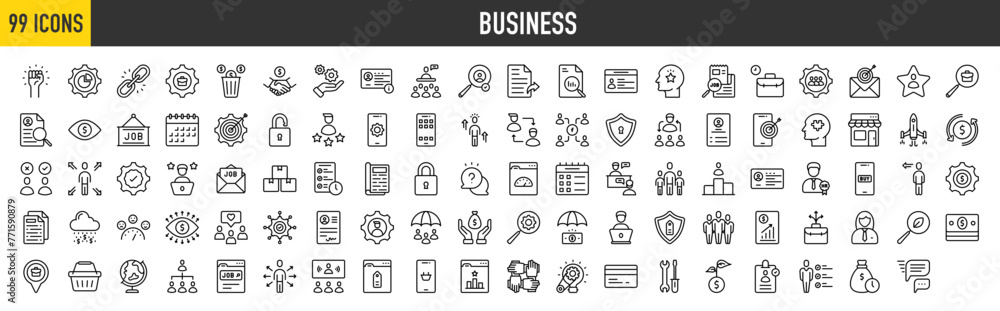 99 Business icons set. Containing Motivation, Sector, Link Building, Wasted Money, Work Experience, Service, Deal, Job Seeking, Public Speaking and Account more vector illustration collection. 99 Business icons set. Containing Motivation, Sector, Link Building, Wasted Money, Work Experience, Service, Deal, Job Seeking, Public Speaking and Account more vector illustration collection.
