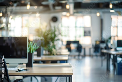 Wallpaper Mural Blurred Modern open space office with work desks and computers Torontodigital.ca