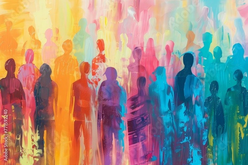 Abstract Crowd of Colorful People, Concept Illustration of Diversity and Unity, Digital Painting
