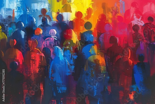 Abstract Crowd of Colorful People, Concept Illustration of Diversity and Unity, Digital Painting