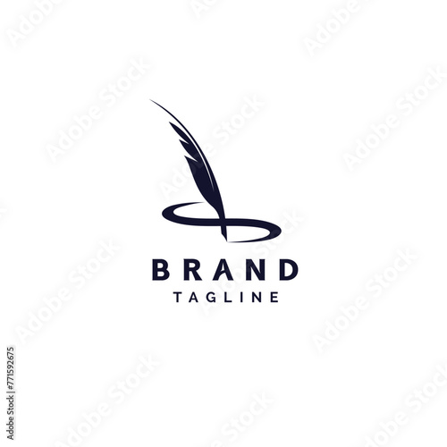 Feather Pen Writing Initial Letter S Logo Design. Quill Writing Forms an Infinity Symbol Logo Design.