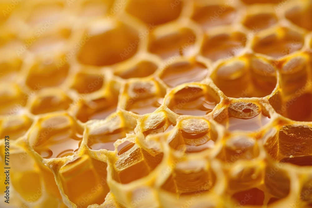Close up of honeycomb cells copy space