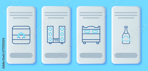 Set line Home stereo with two speakers, Bedroom, Wedding rings and Champagne bottle icon. Vector