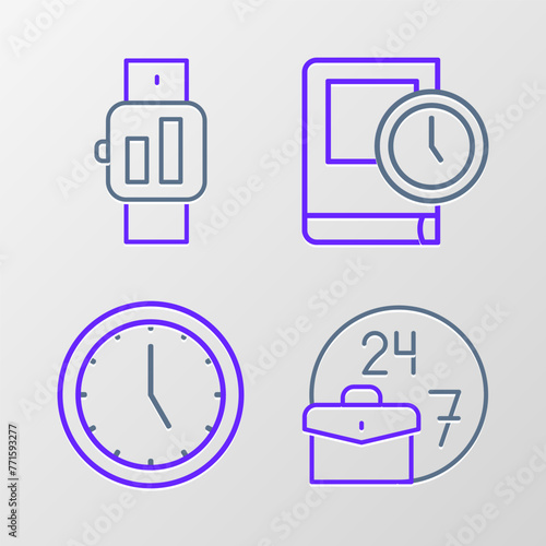 Set line Always busy, Clock, Time for book and Smartwatch icon. Vector