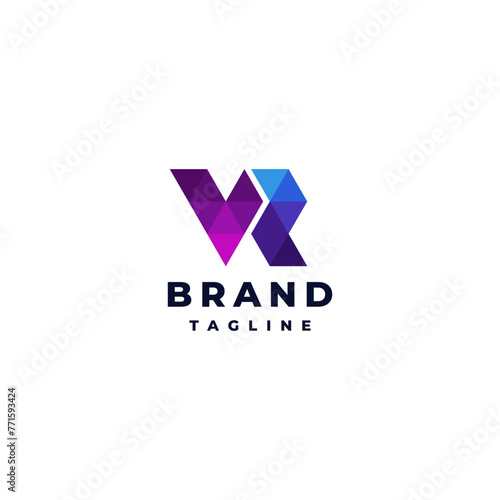 Colorful Letter V and R Mosaic Logo Design. Triangle Mosaic Initial Letter VR Logo Design.