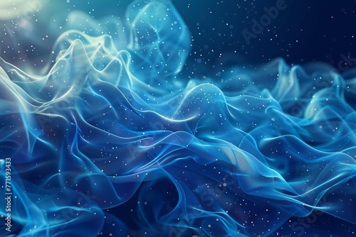 Abstract blue fluid waves, futuristic digital art background © Lucija