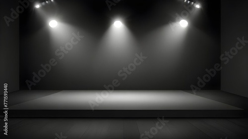 perspective floor backdrop black room studio with gray gradient spotlight backdrop background for display your product or artwork Generative AI