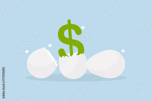 value stocks investment, shiny silver eggs one of which hatches into a US dollar.