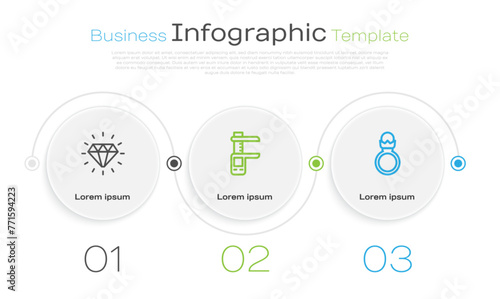 Set line Diamond, Calliper or caliper and scale and engagement ring. Business infographic template. Vector
