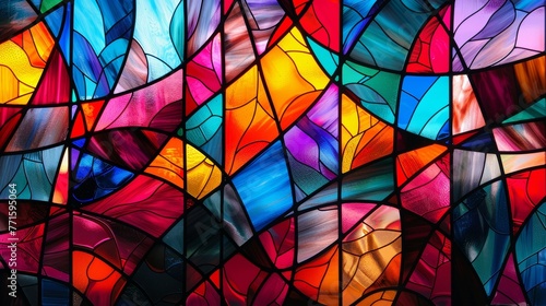 Stained glass, vibrant colors and black lines