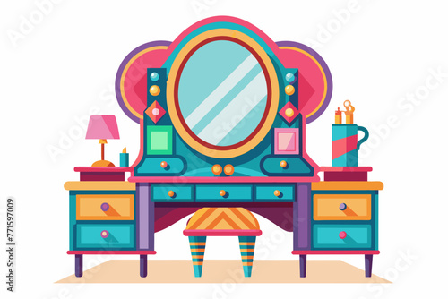 Awesome dressing table design colorful vector on white background.