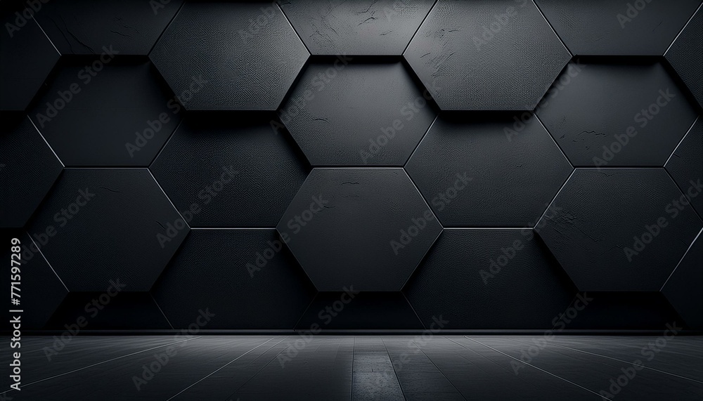 Sleek Geometry: Black and Gray Wall Adorned with Hexagonal Shapes