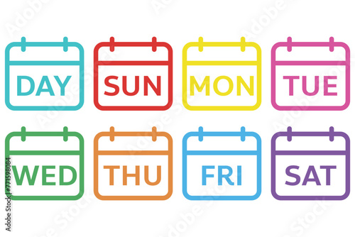 days of week in the weekly calendar, date and time calendar for planning