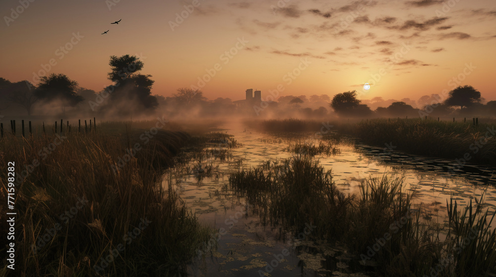 misty morning on the river. misty morning on the river.