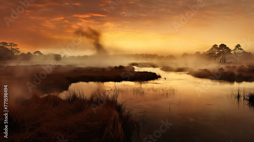 misty morning on the river.