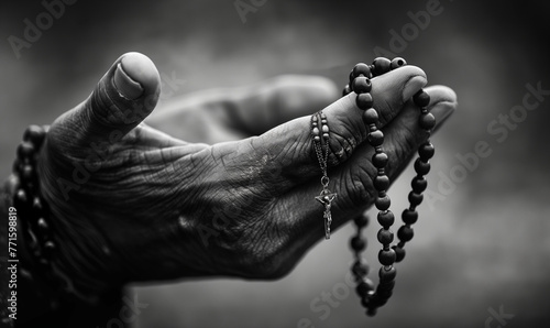 Spiritual Contemplation - Hand Clasping a Crucifix Rosary