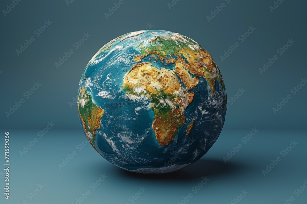 3D render of globe adorned with world map, set against blue background, offering stunning aerial perspective of Earth's surface an ideal icon design for social media platforms. 3D render of globe adorned with world map, set against blue background, offering stunning aerial perspective of Earth's surface an ideal icon design for social media platforms.
