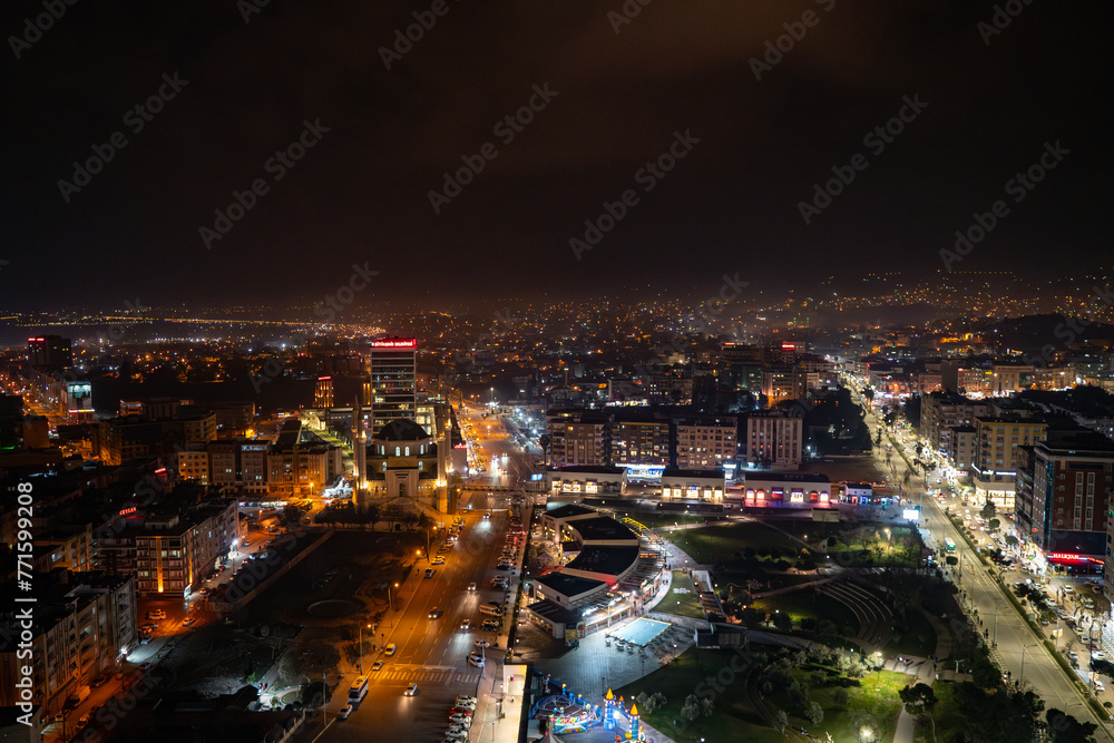 Aerial view of Sanliurfa city center at night. Aerial view of Sanliurfa city center at night.