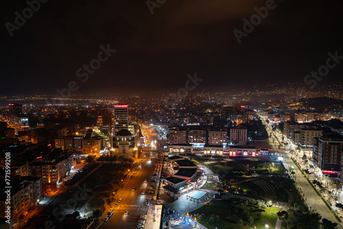 Aerial view of Sanliurfa city center at night.