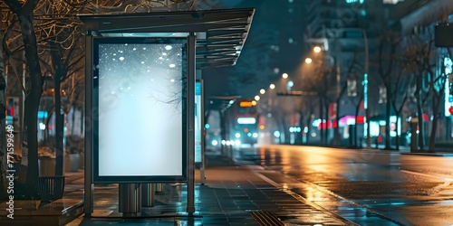 Promote brand on vertical digital billboard at bus stop targeting city commuters at night. Concept City Commuters, Nighttime Advertising, Digital Billboard, Brand Promotion, Bus Stop