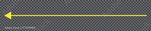 Yellow long arrow to the left. Straight long arrow, left thin line, yellow cursor, horizontal element, thick pointer vector icon isolated. 11:11 photo
