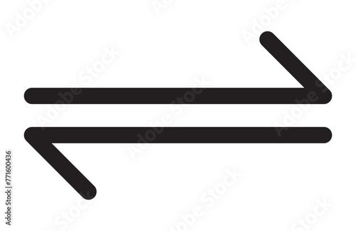 Horizontal dual two sided straight arrow. Dual arrow. Two Opposite Arrows. Black double arrow pointing both sides, right and left.