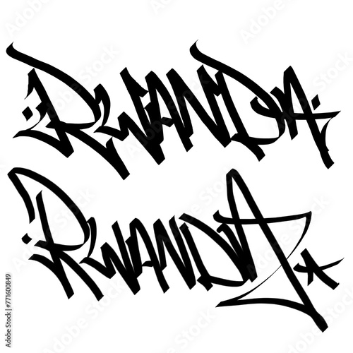 RWANDA letter the country name on the world digital illustration graffiti handstyle signature symbol tags painting with black and white color (ID: 771600849)