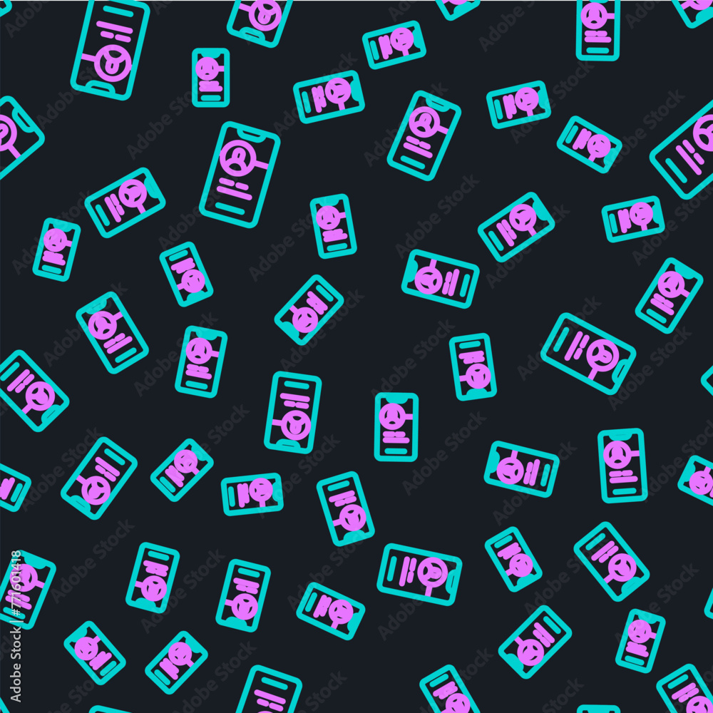 Line Dating app online mobile concept icon isolated seamless pattern on black background. Female male profile flat design. Couple match for relationship. Vector