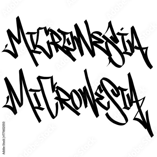 MICRONESIA letter the country name on the world digital illustration graffiti handstyle signature symbol tags painting with black and white color photo