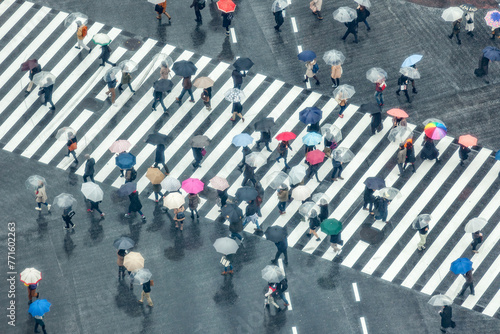 People at Shibuya Crossing on a rainy day, Tokyo, Japan © eyetronic