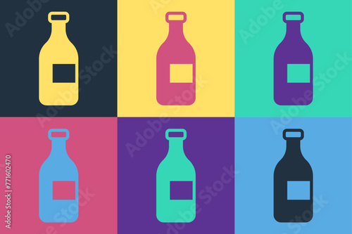 Pop art Bottle of wine icon isolated on color background. Vector